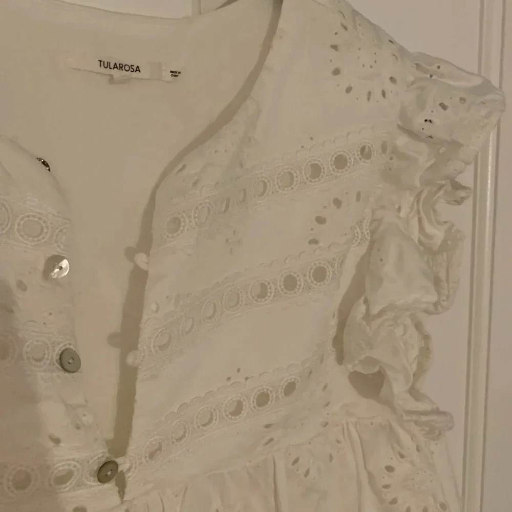 Tularosa White Eyelet Embroidered Ruffle Sleeve Mini Dress XS - Picture 4 of 6